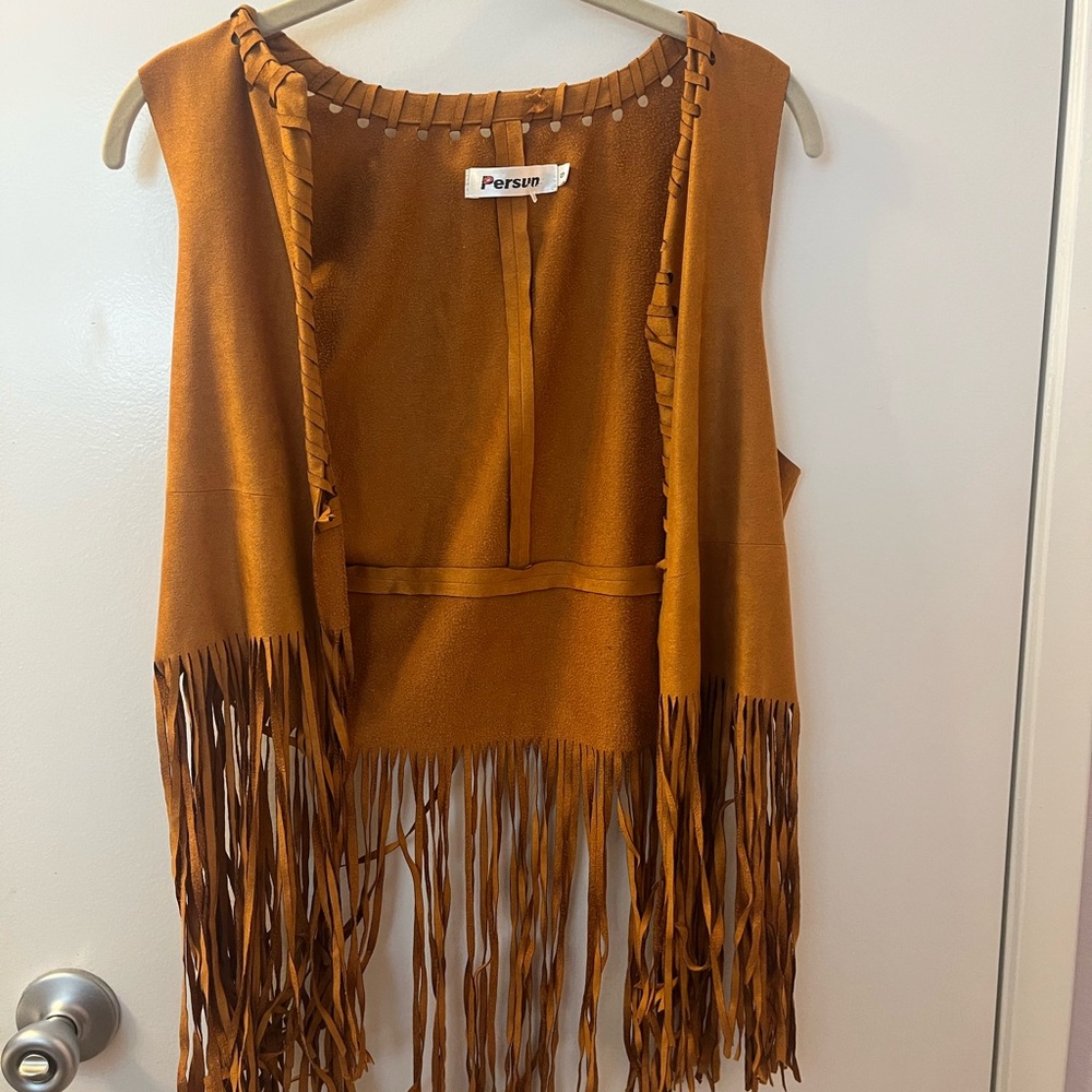 Persun Brown Fringe Vest NWOT/RSB Size Small
